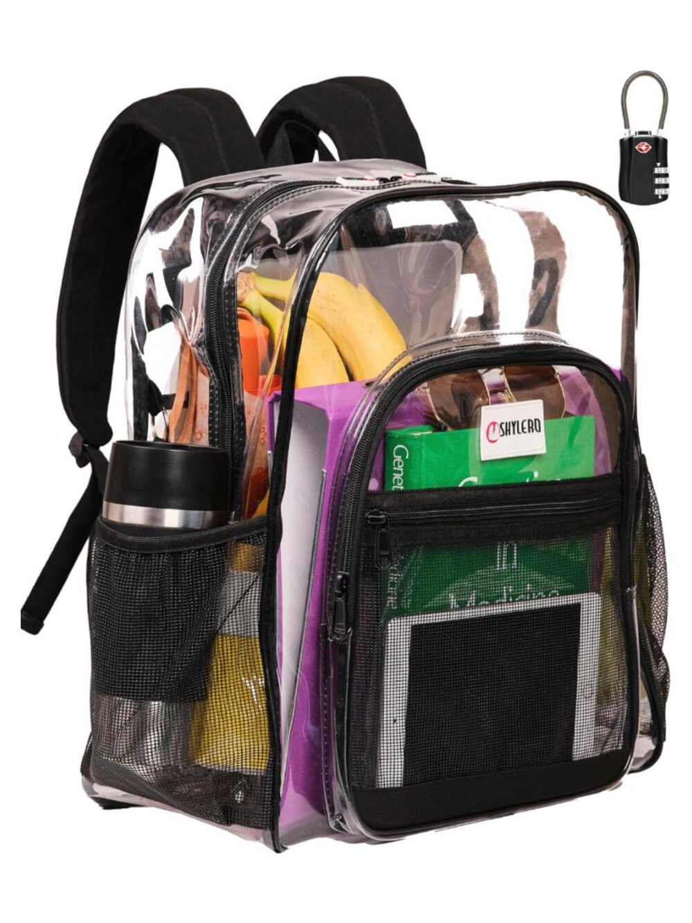 Clear Backpack Heavy Duty XL 32L with TSA Lock Laptop Pocket Reflective Strips